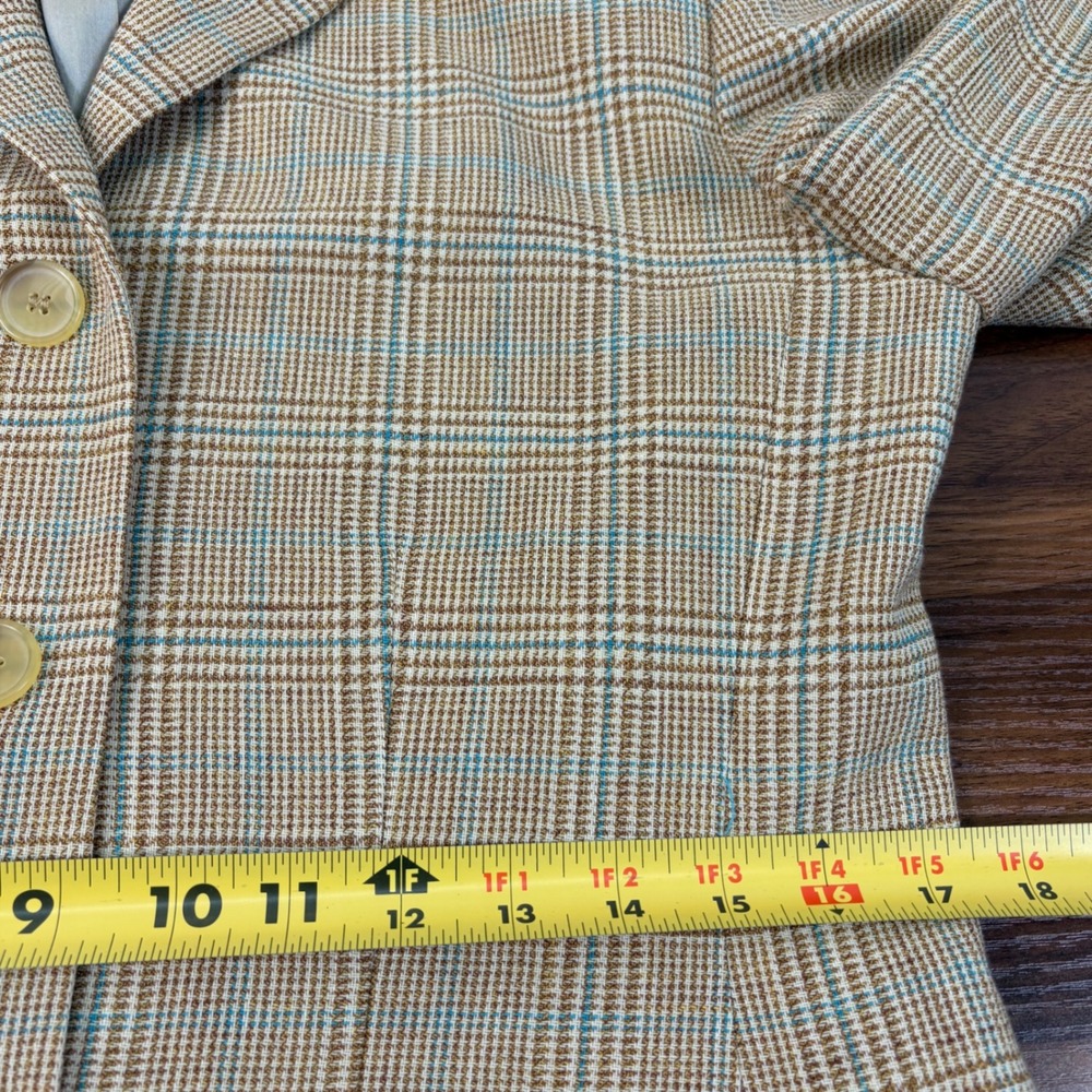 Ann Taylor Womens Brown Tan Plaid Wool Linen Blend 3 Button Blazer Jacket Size 8 - Picture 9 of 12